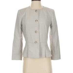 NWT Ann Taylor The Peplum Jacket Crosshatch Blazer Beige Gray Size 10